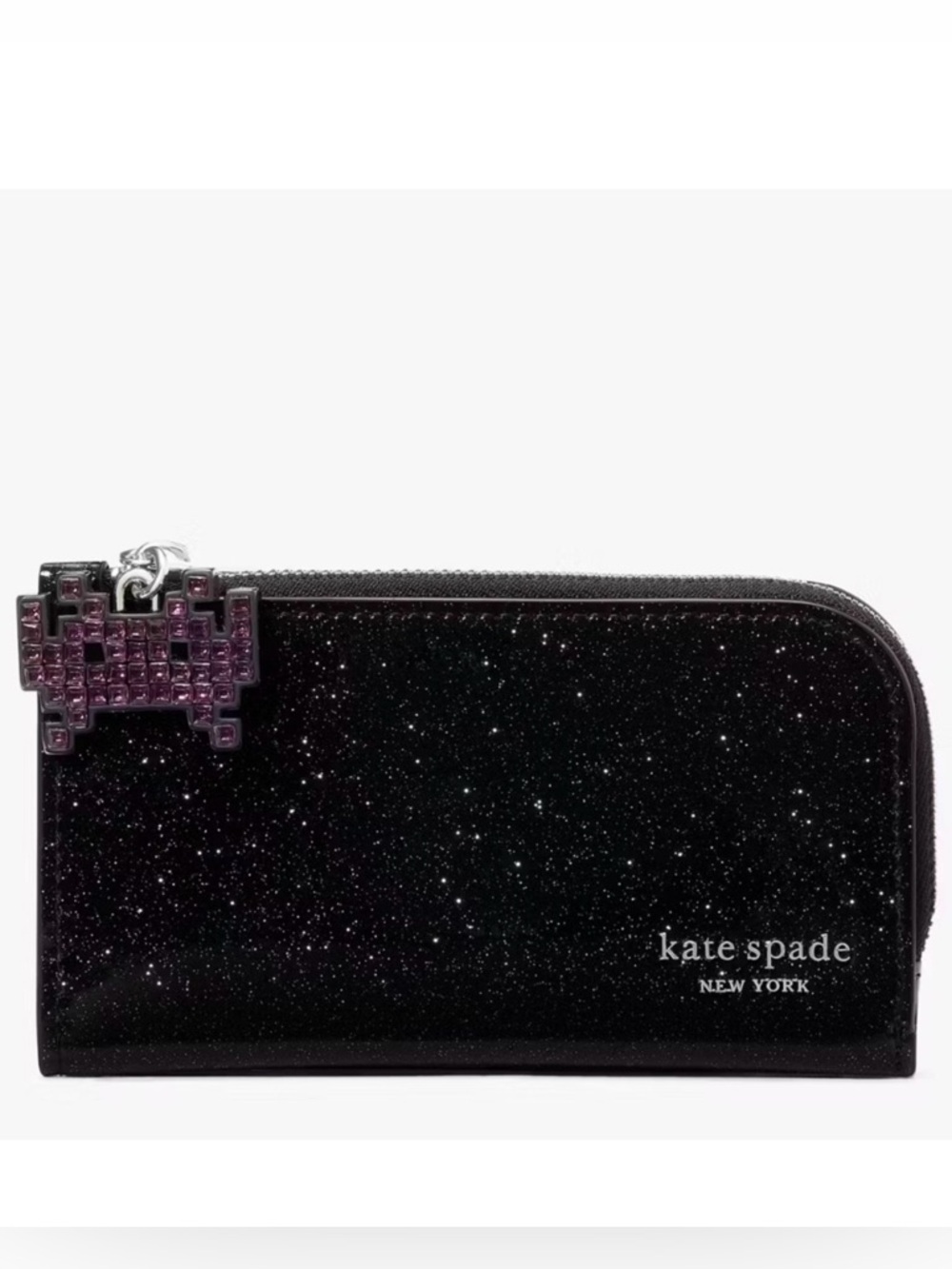 KATE SPADE x SPACE INVADERS NY GLITTER PATENT SMALL SLIM BIFOLD WALLET - NWT